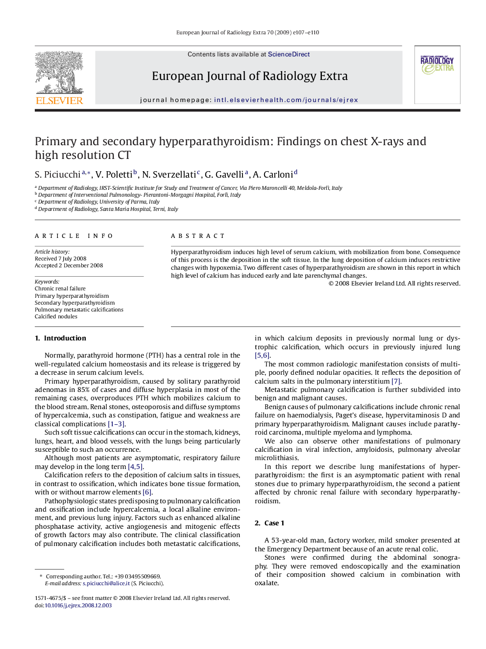 Primary and secondary hyperparathyroidism: Findings on chest X-rays and high resolution CT