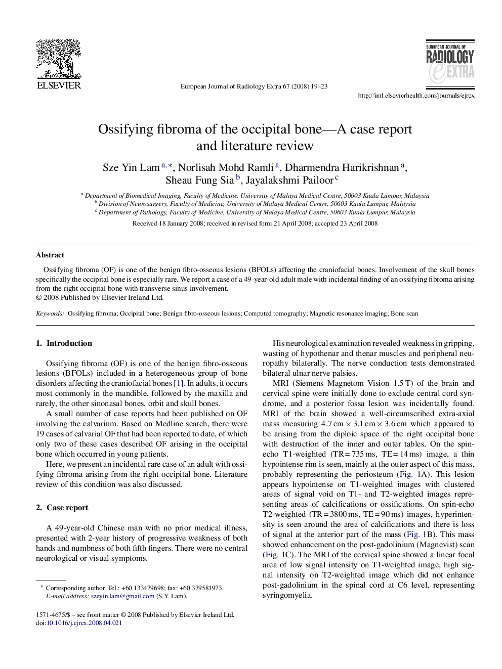 Ossifying fibroma of the occipital bone—A case report and literature review