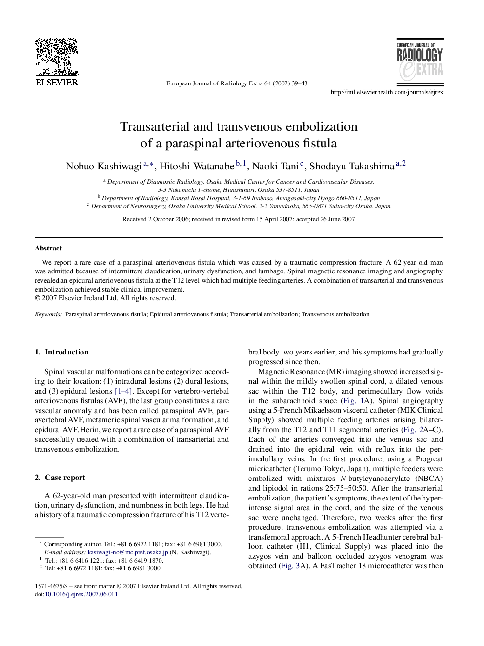 Transarterial and transvenous embolization of a paraspinal arteriovenous fistula