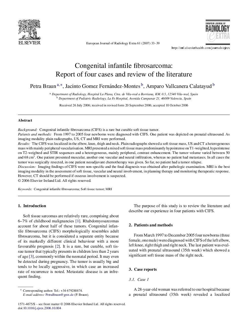 Congenital infantile fibrosarcoma: Report of four cases and review of the literature