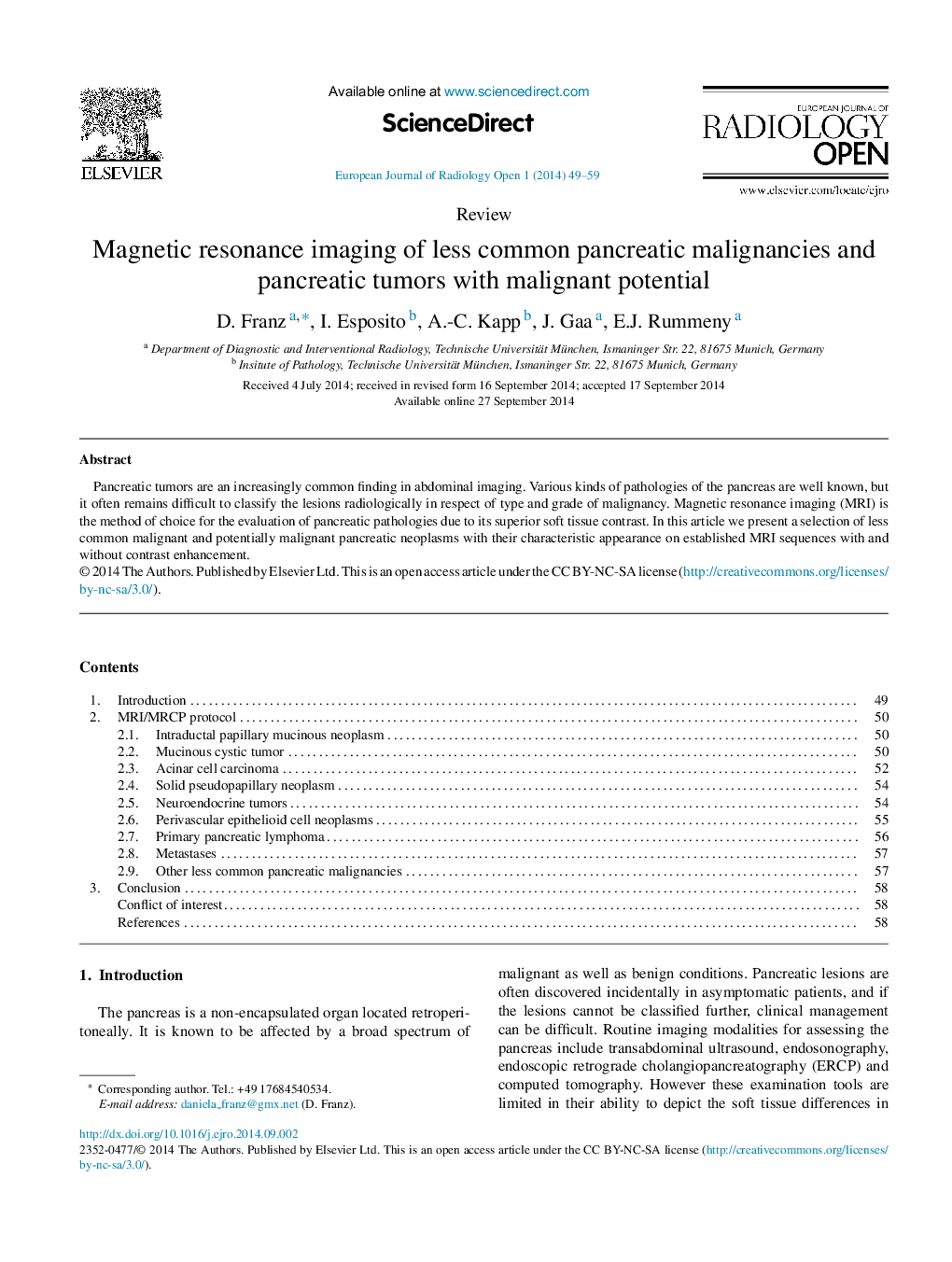 Magnetic resonance imaging of less common pancreatic malignancies and pancreatic tumors with malignant potential