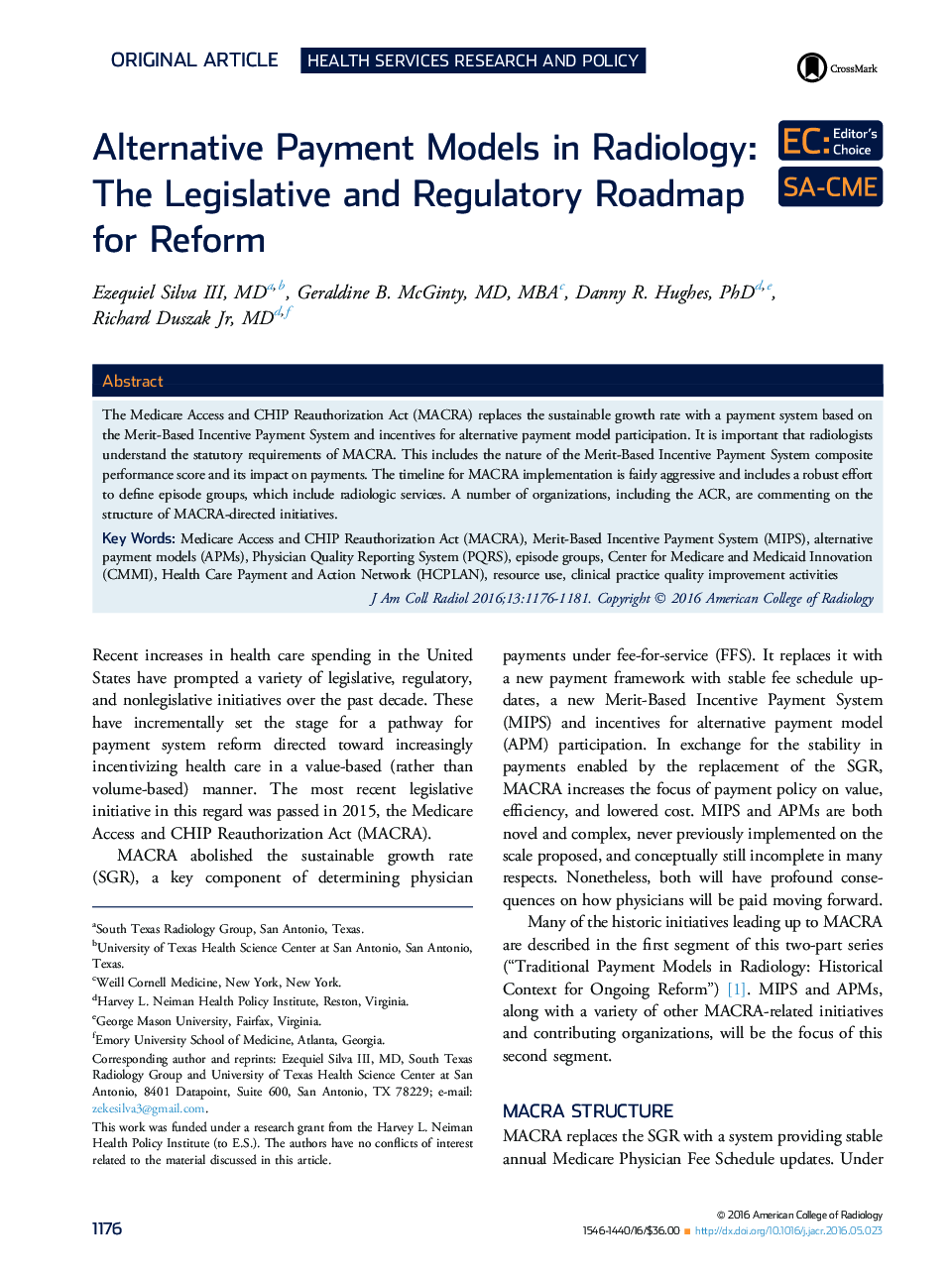 مدل پرداخت جایگزین در رادیولوژی: نقشه راه قانونی و نظارتی برای اصلاحات 