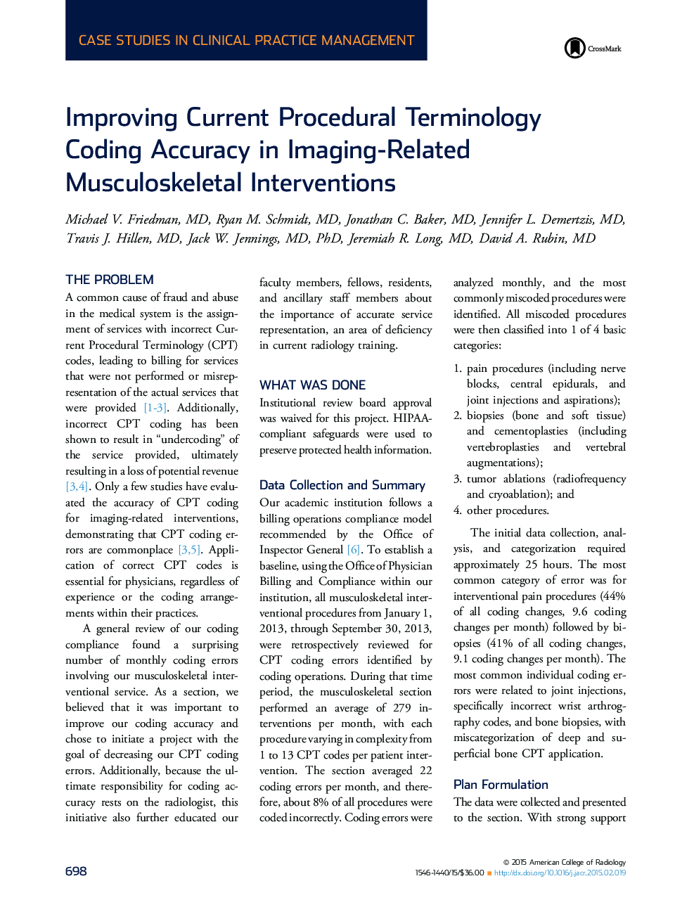 Improving Current Procedural Terminology Coding Accuracy in Imaging-Related Musculoskeletal Interventions