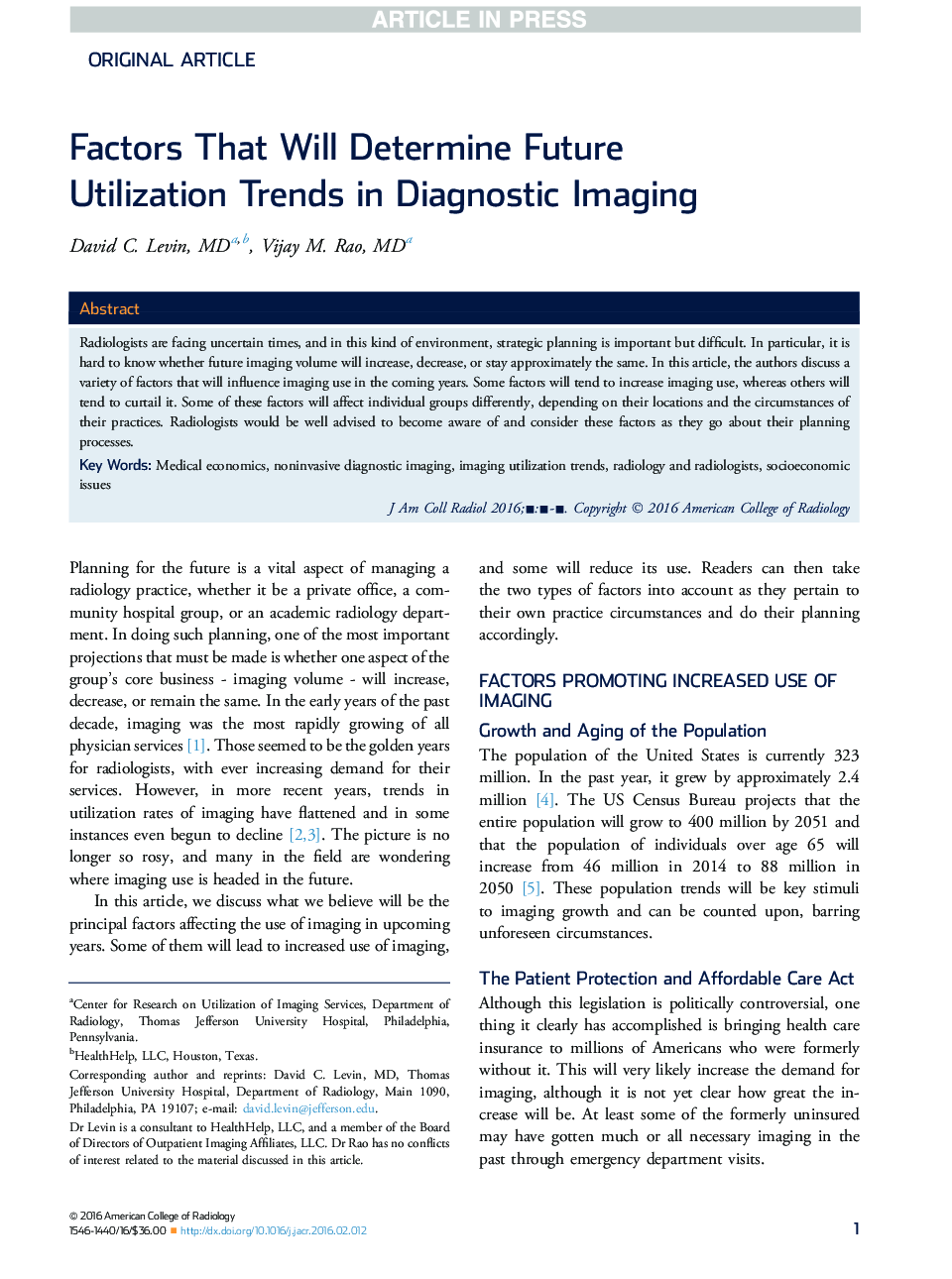 Factors That Will Determine Future Utilization Trends in Diagnostic Imaging