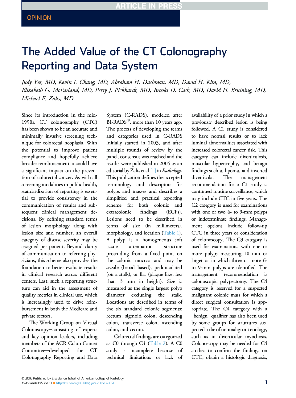 The Added Value of the CT Colonography Reporting and Data System