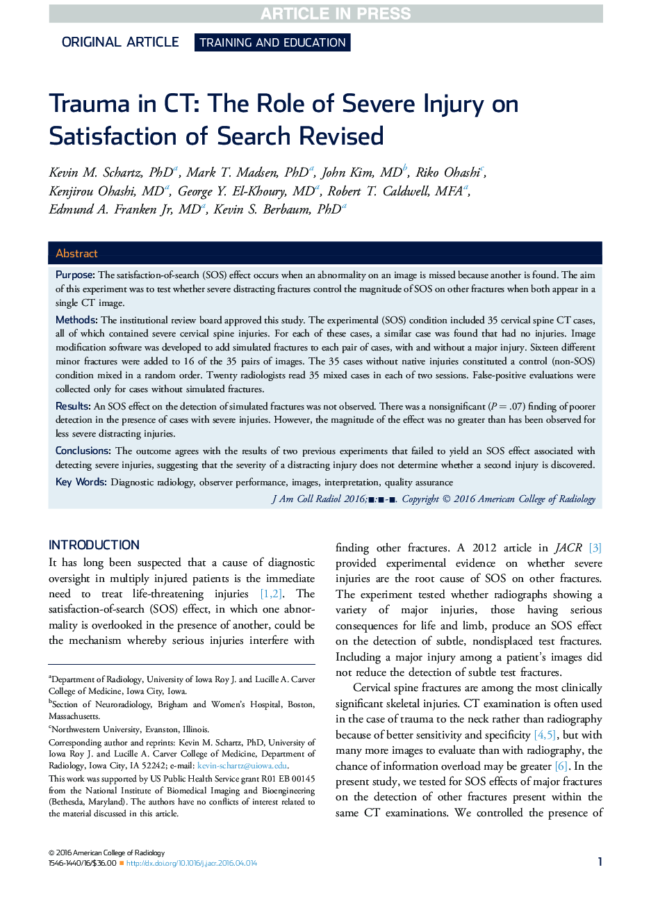 Trauma in CT: The Role of Severe Injury on Satisfaction of Search Revised