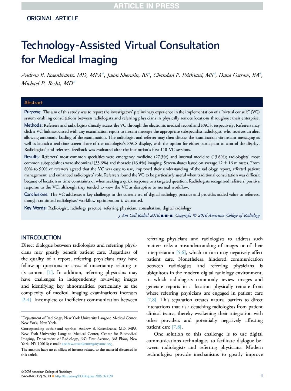 Technology-Assisted Virtual Consultation for Medical Imaging