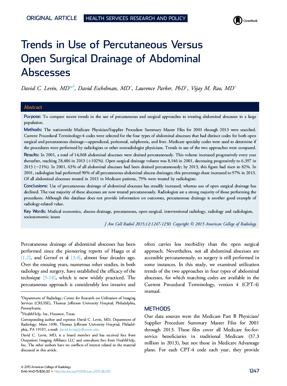 Trends in Use of Percutaneous Versus Open Surgical Drainage of Abdominal Abscesses