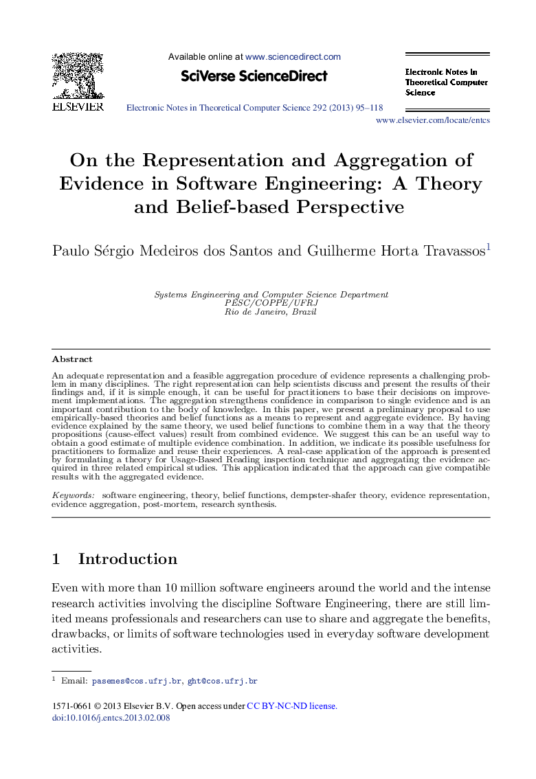 On the Representation and Aggregation of Evidence in Software Engineering: A Theory and Belief-based Perspective