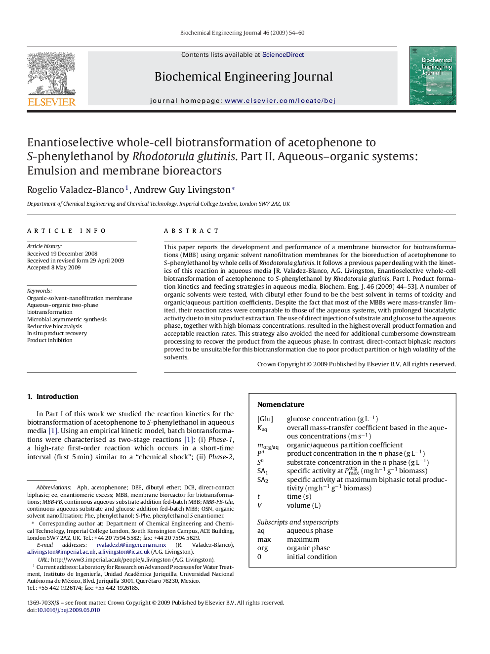 Enantioselective whole-cell biotransformation of acetophenone to S-phenylethanol by Rhodotorula glutinis. Part II. Aqueous–organic systems: Emulsion and membrane bioreactors