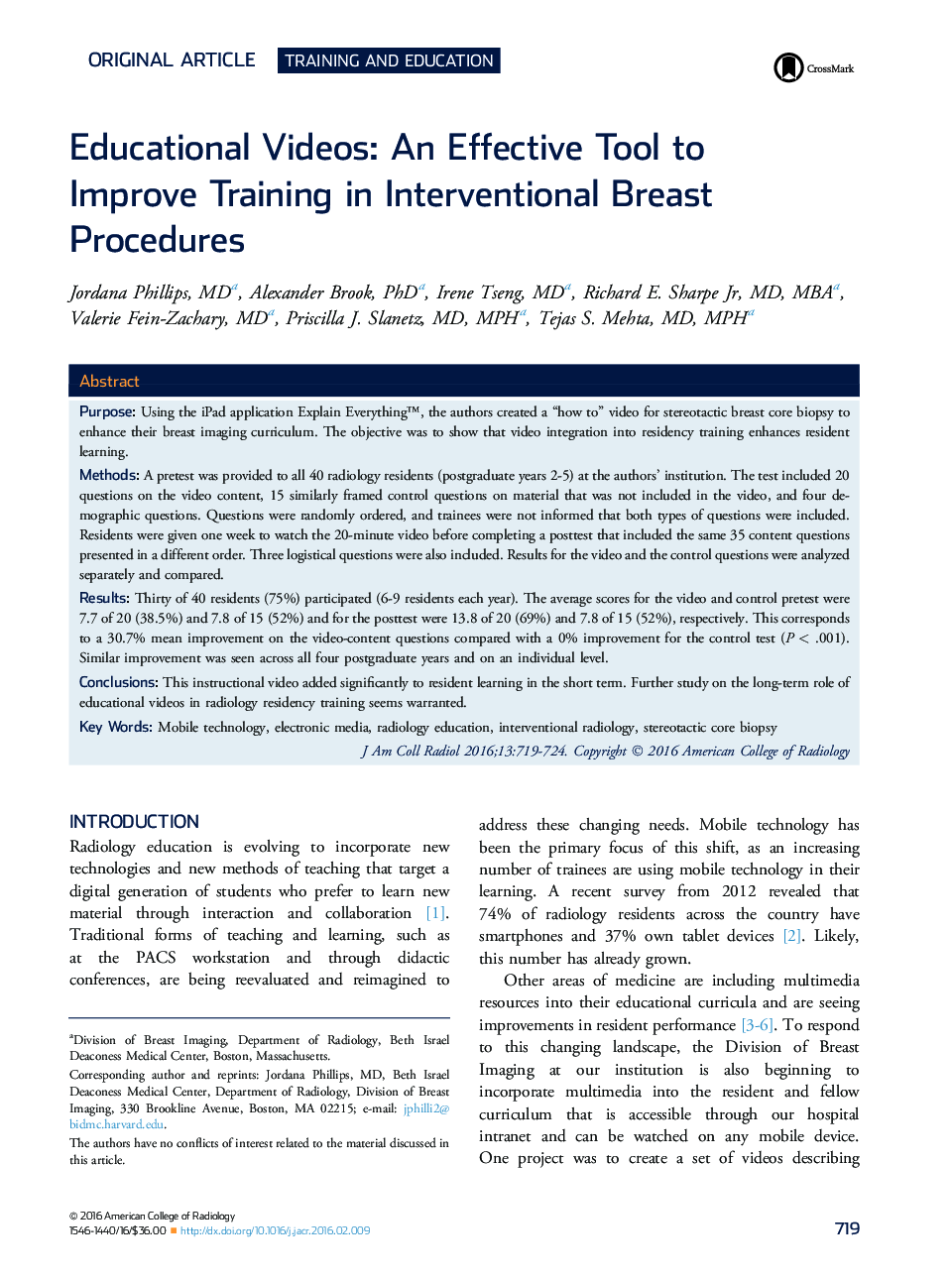 Educational Videos: An Effective Tool to Improve Training in Interventional Breast Procedures