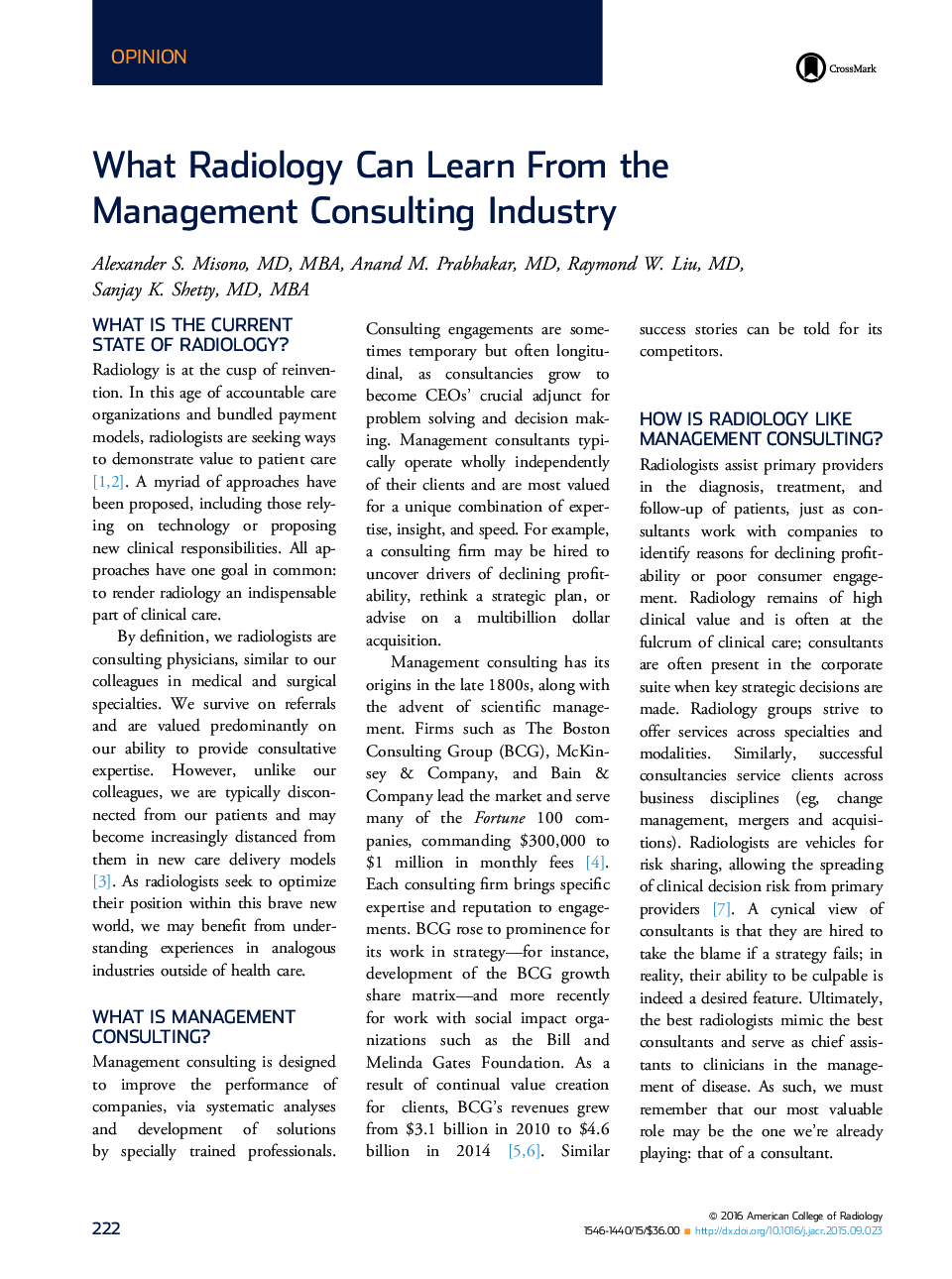 What Radiology Can Learn From the Management Consulting Industry