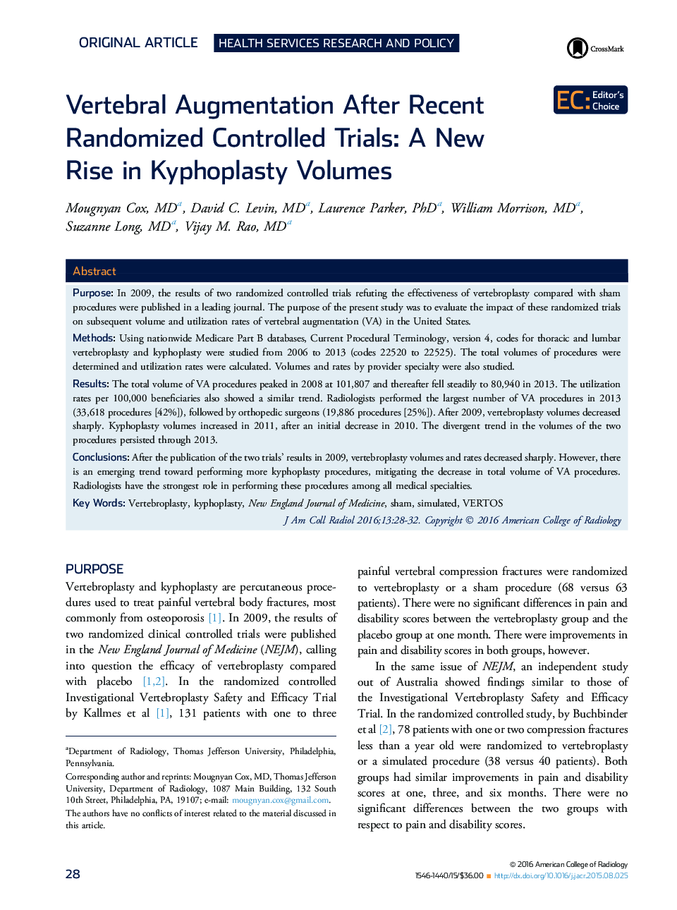 Vertebral Augmentation After Recent Randomized Controlled Trials: A New RiseÂ in Kyphoplasty Volumes