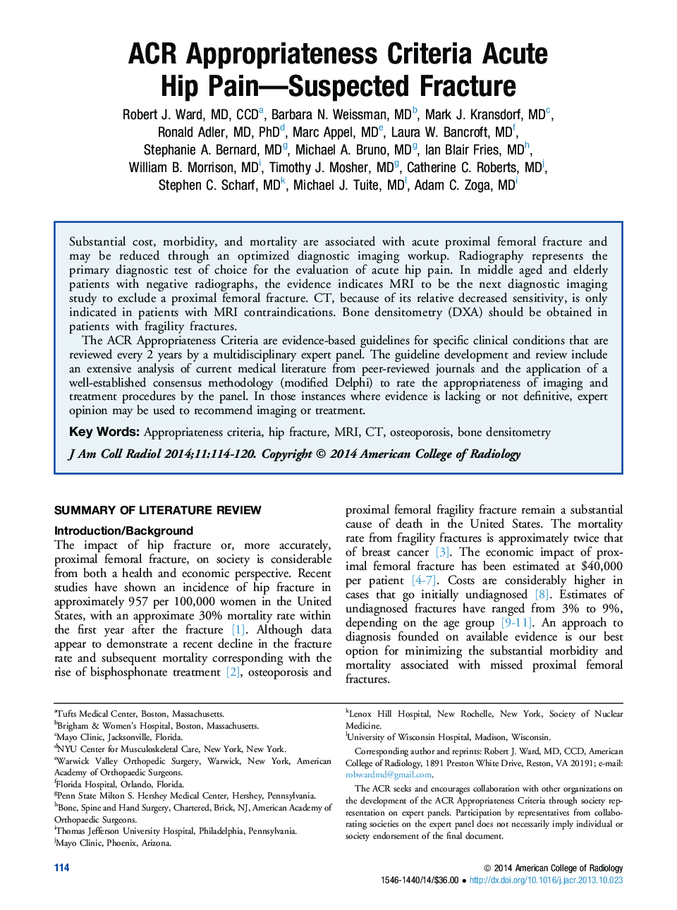 ACR Appropriateness Criteria Acute Hip Pain-Suspected Fracture