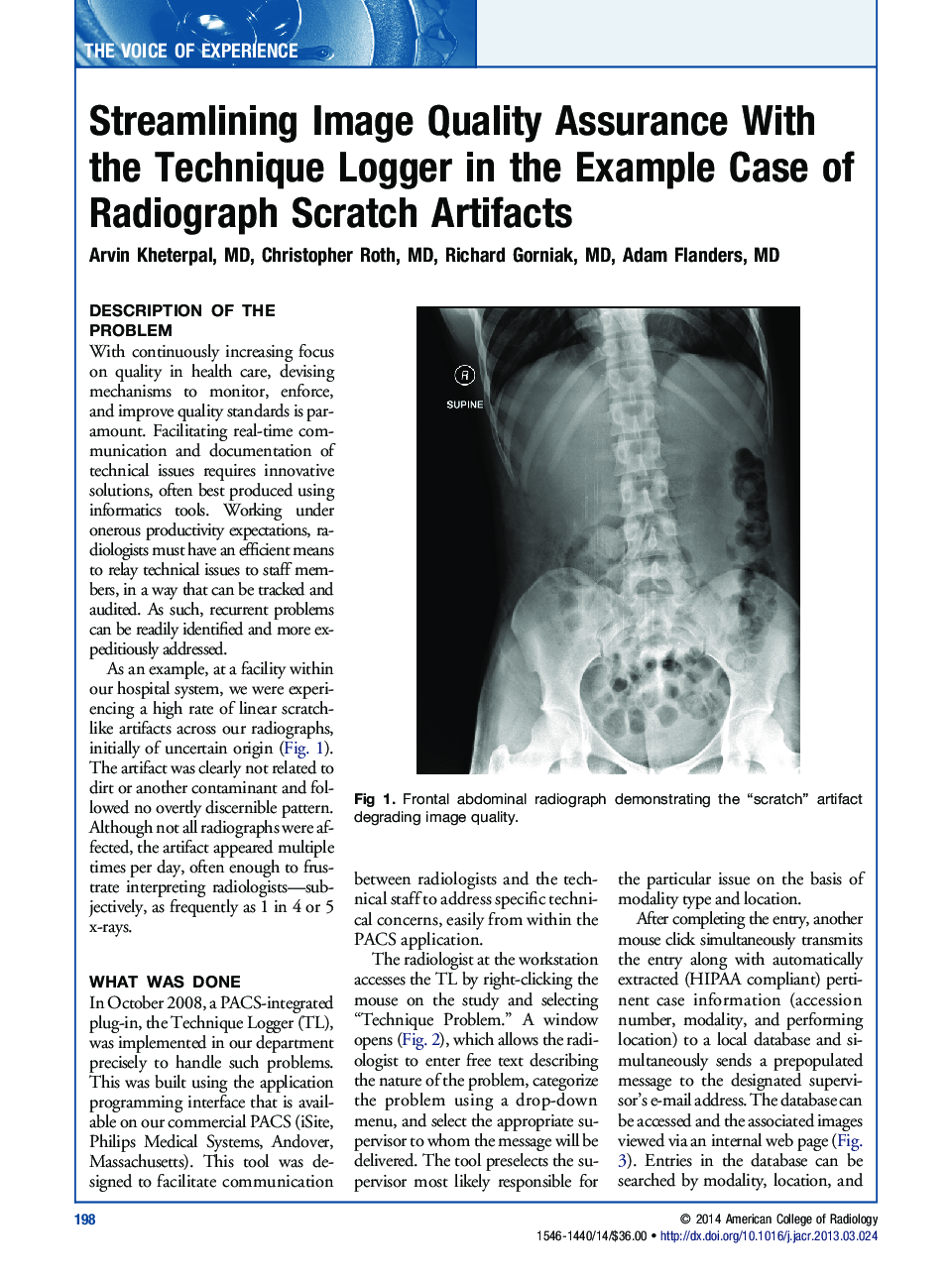 Streamlining Image Quality Assurance With the Technique Logger in the Example Case of Radiograph Scratch Artifacts