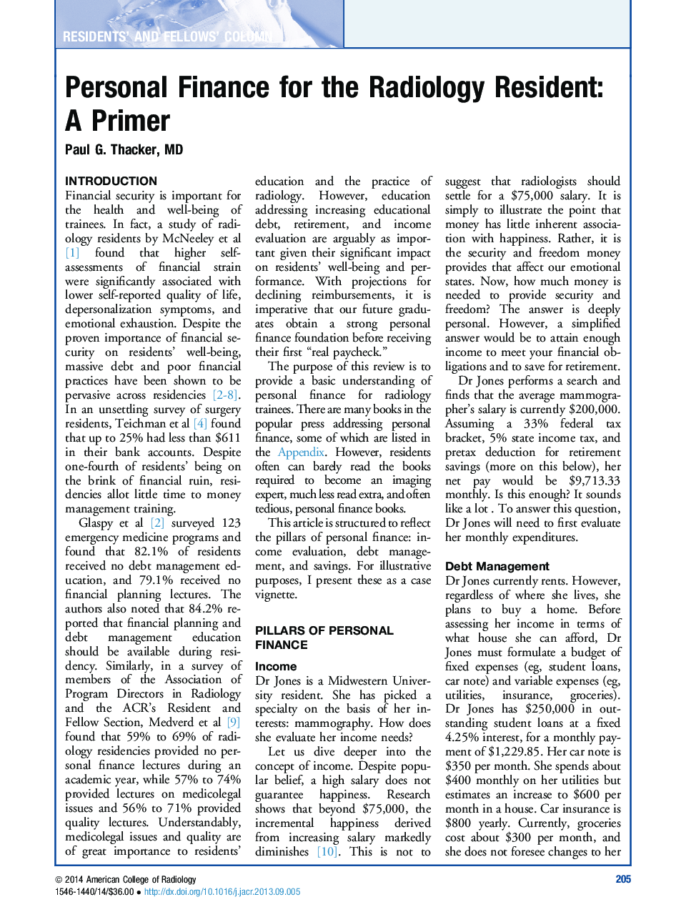 Personal Finance for the Radiology Resident: A Primer