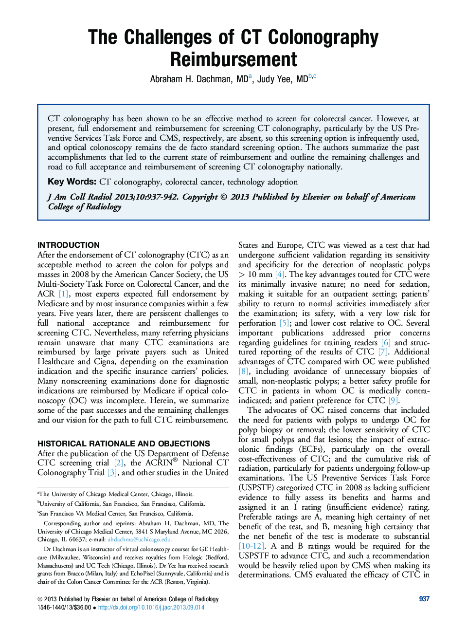 The Challenges of CT Colonography Reimbursement