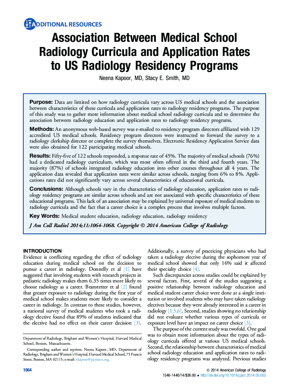ارتباط بین برنامه های درمانی رادیولوژی دانشکده پزشکی و برنامه های کاربردی برای برنامه های اقامت در ایالات متحده رادیولوژی 