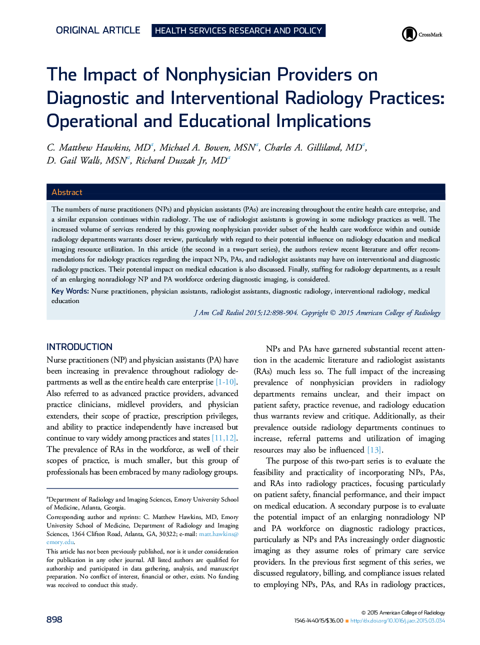 تأثیر ارائه دهندگان غیرفیزیک در روش های رادیولوژی تشخیصی و مداخله: پیامدهای عملیاتی و آموزشی 