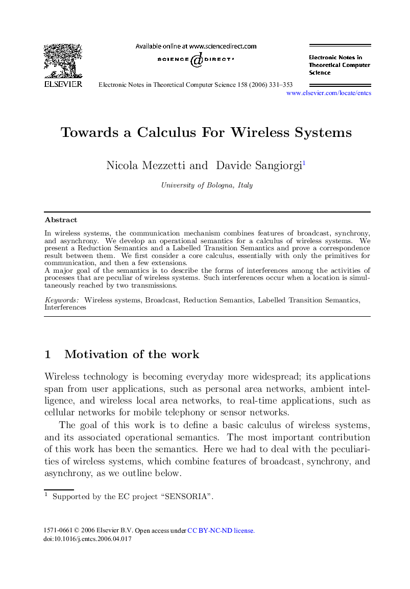 Towards a Calculus For Wireless Systems