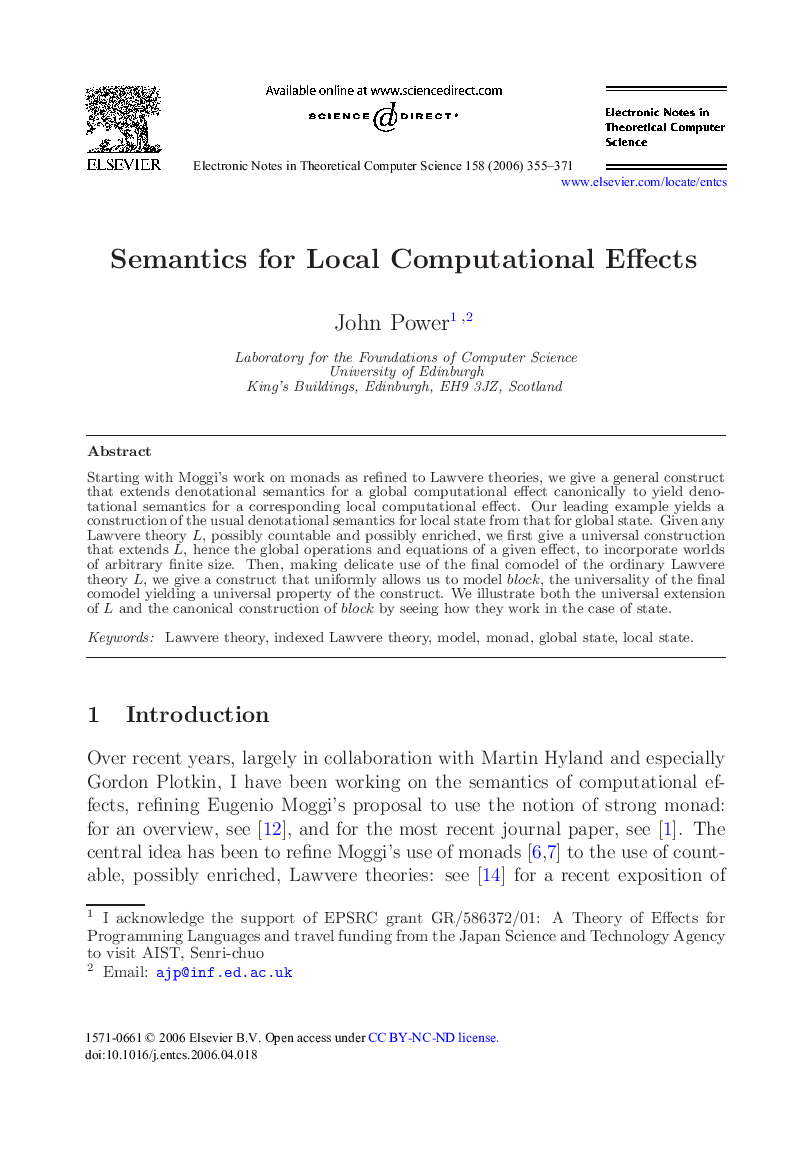 Semantics for Local Computational Effects