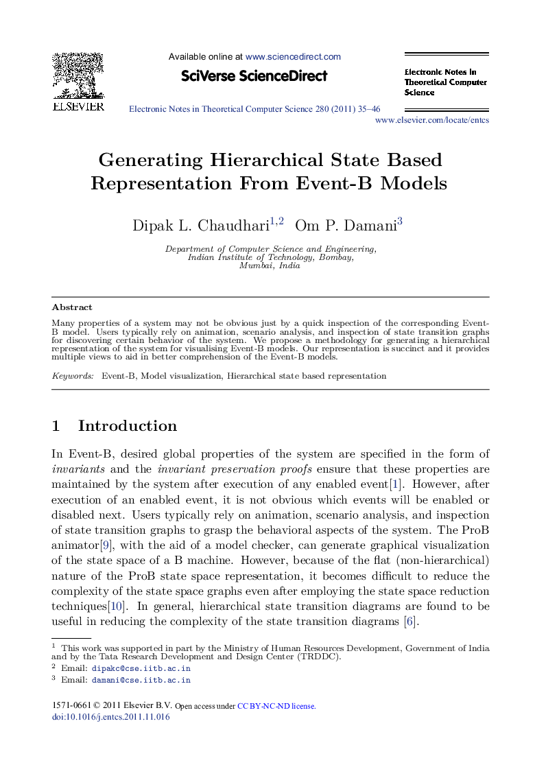 Generating Hierarchical State Based Representation From Event-B Models