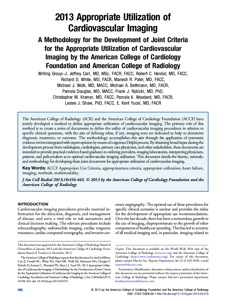 2013 Appropriate Utilization of Cardiovascular Imaging