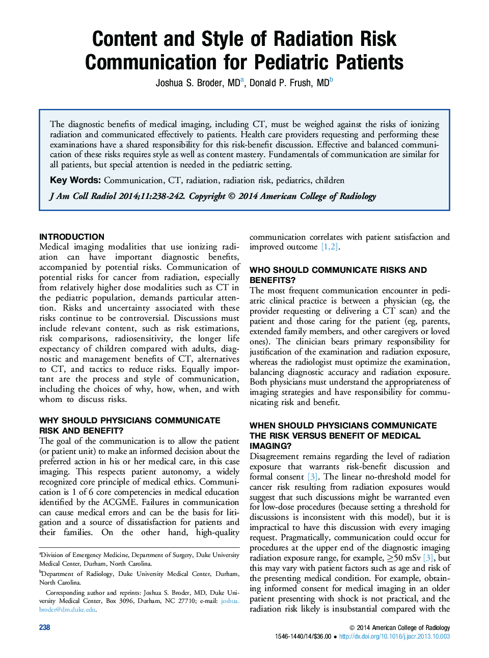 Content and Style of Radiation Risk Communication for Pediatric Patients