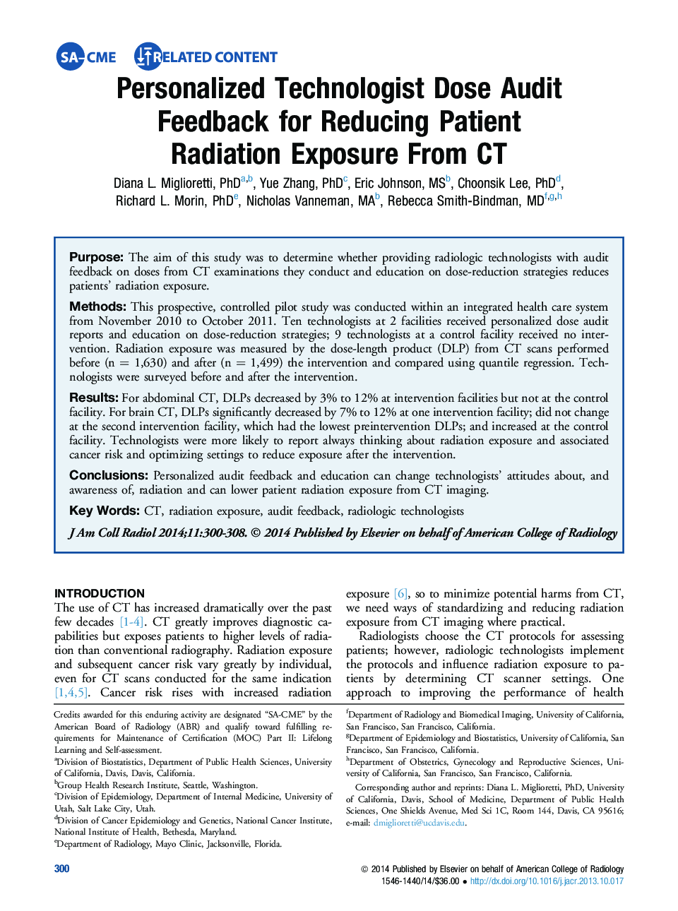 Personalized Technologist Dose Audit Feedback for Reducing Patient Radiation Exposure From CT