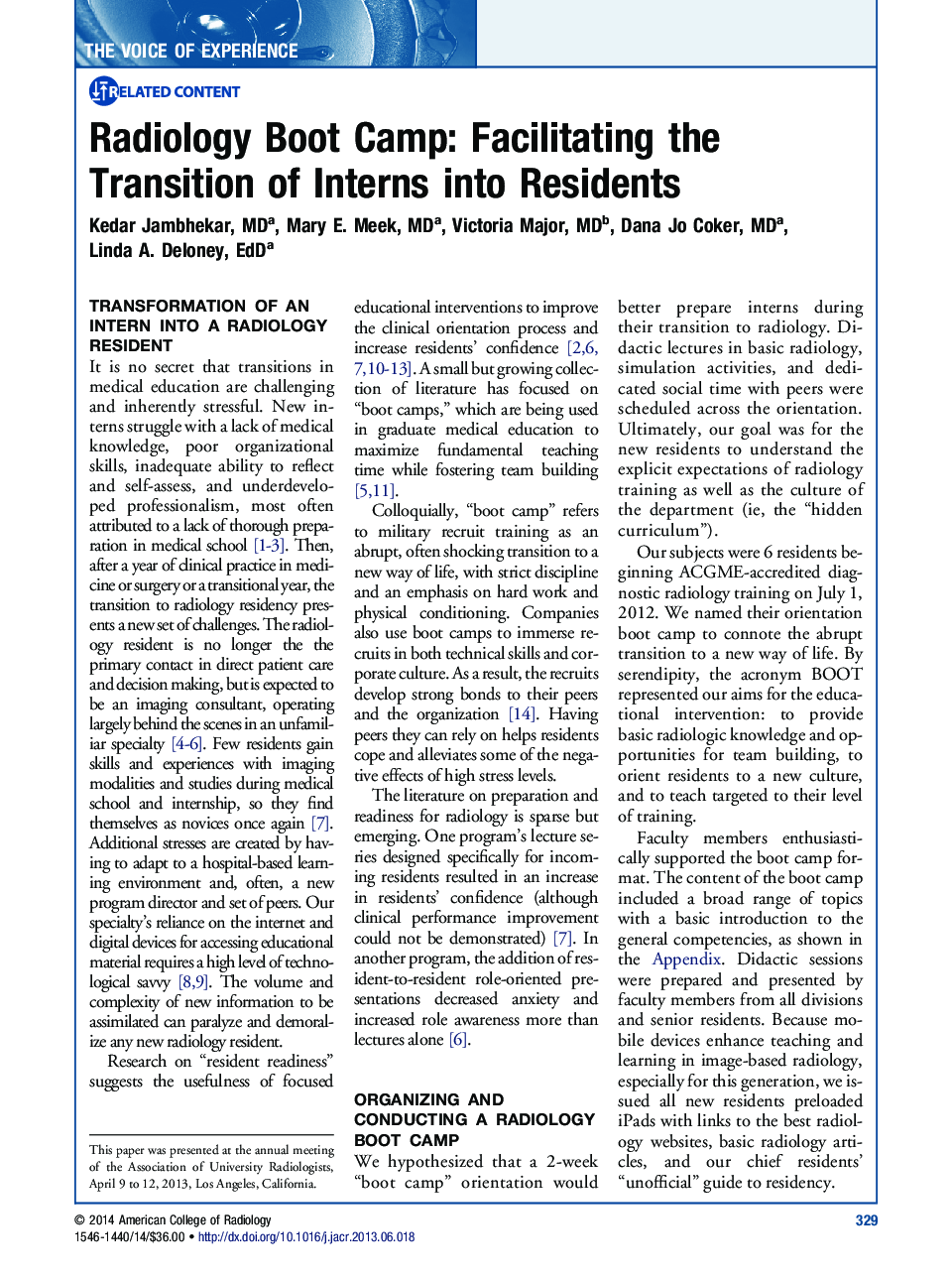 Radiology Boot Camp: Facilitating the Transition of Interns into Residents