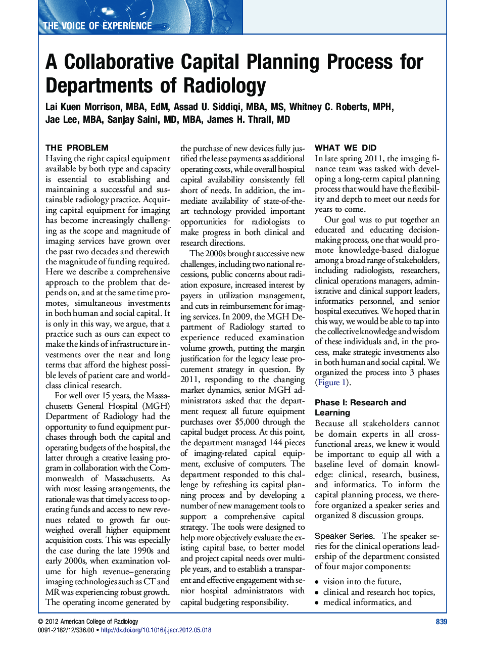 عکس صفحه اول مقاله: A Collaborative Capital Planning Process for Departments of Radiology A Collaborative Capital Planning Process for Departments of Radiology