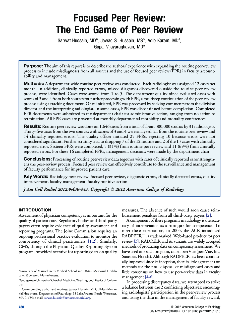 Focused Peer Review: The End Game of Peer Review