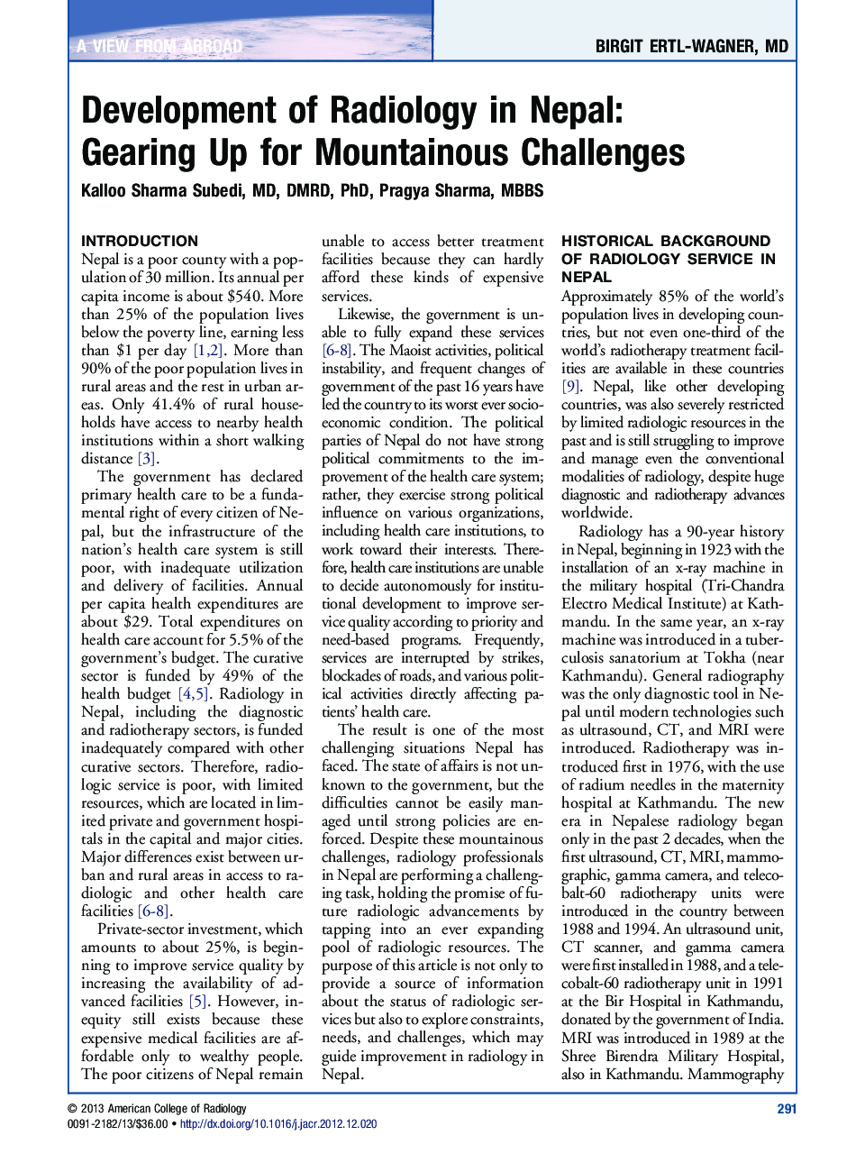 Development of Radiology in Nepal: Gearing Up for Mountainous Challenges