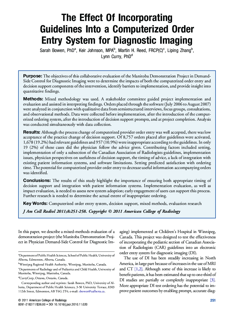 The Effect Of Incorporating Guidelines Into a Computerized Order Entry System for Diagnostic Imaging