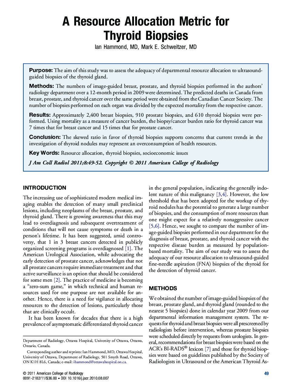 A Resource Allocation Metric for Thyroid Biopsies