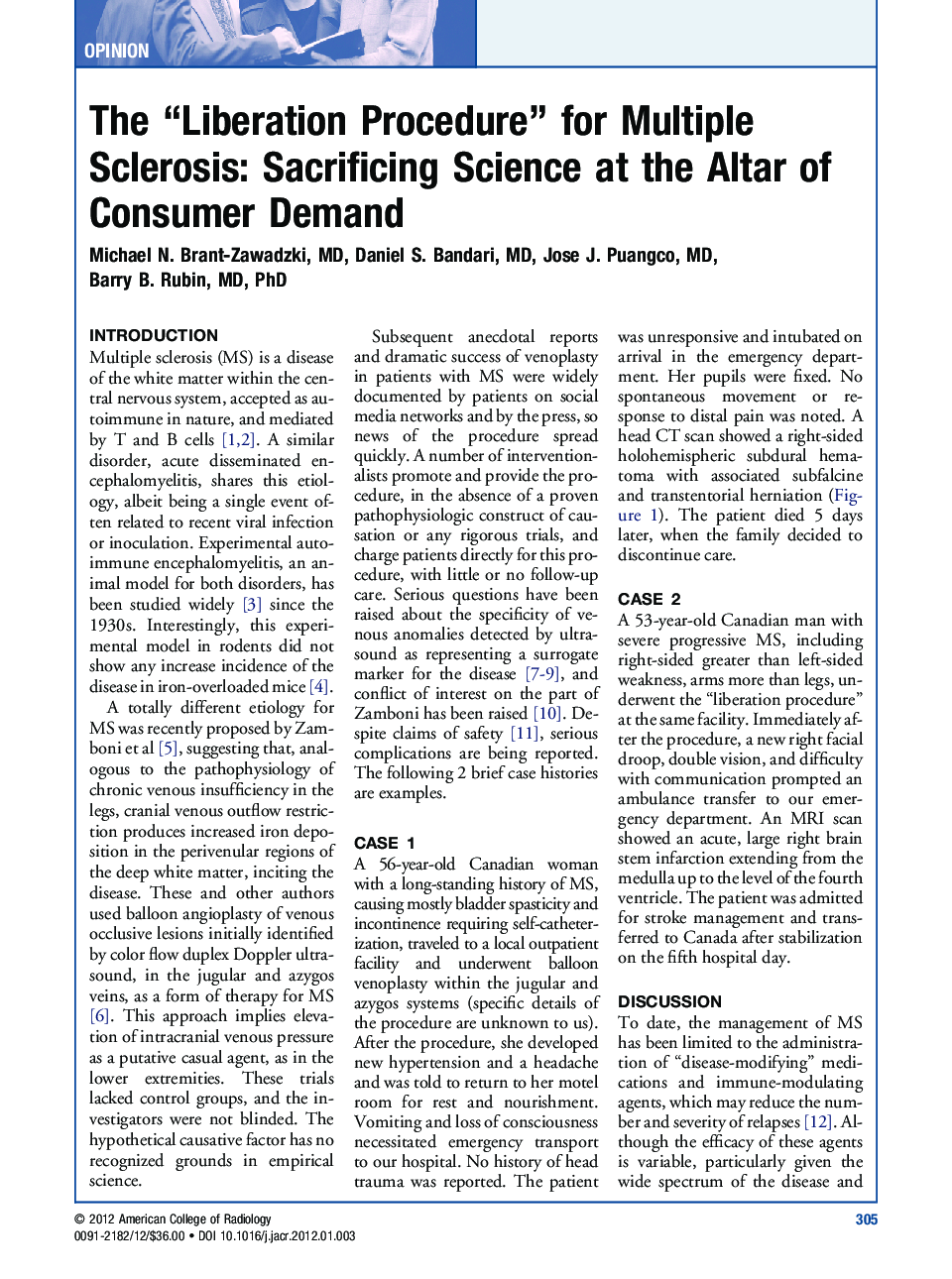 The “Liberation Procedure” for Multiple Sclerosis: Sacrificing Science at the Altar of Consumer Demand