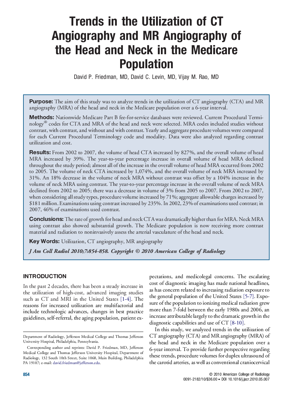 Trends in the Utilization of CT Angiography and MR Angiography of the Head and Neck in the Medicare Population