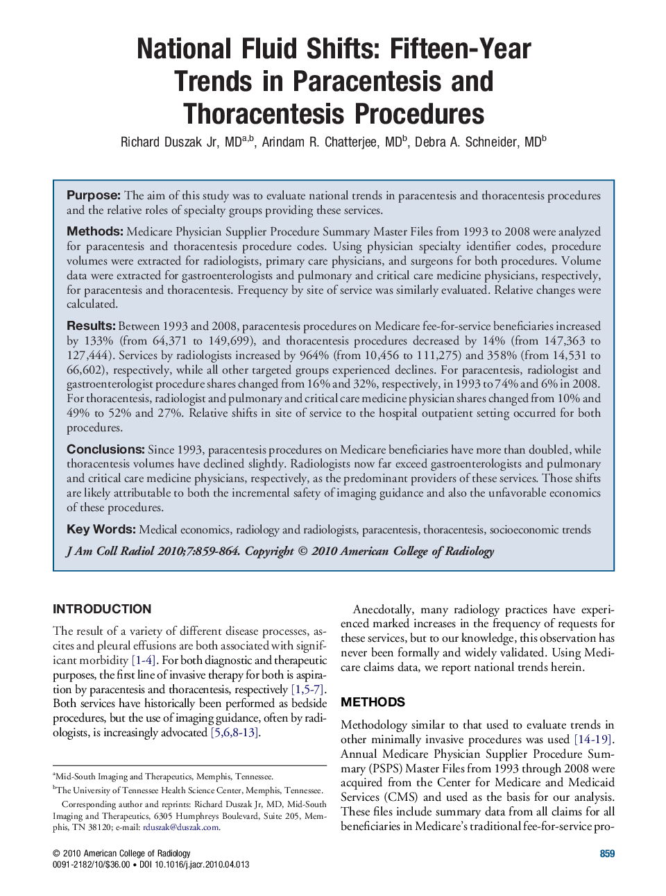 National Fluid Shifts: Fifteen-Year Trends in Paracentesis and Thoracentesis Procedures