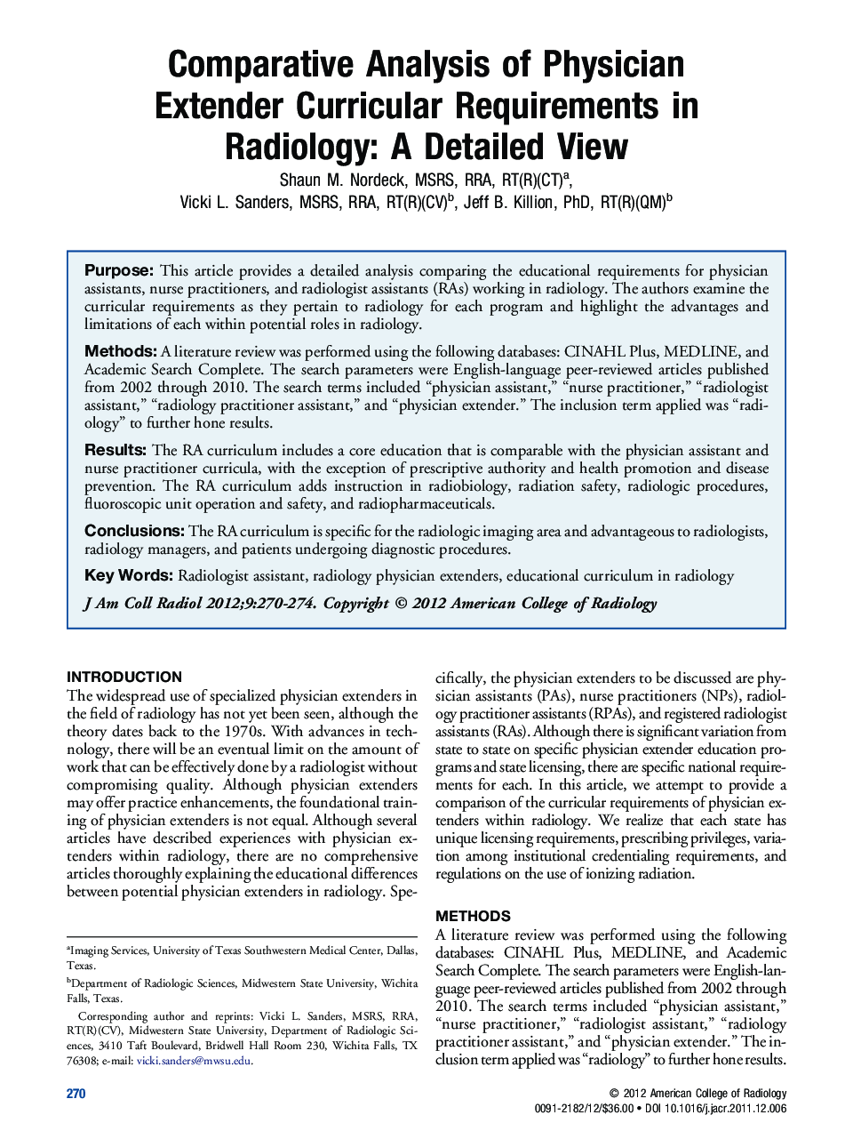 Comparative Analysis of Physician Extender Curricular Requirements in Radiology: A Detailed View