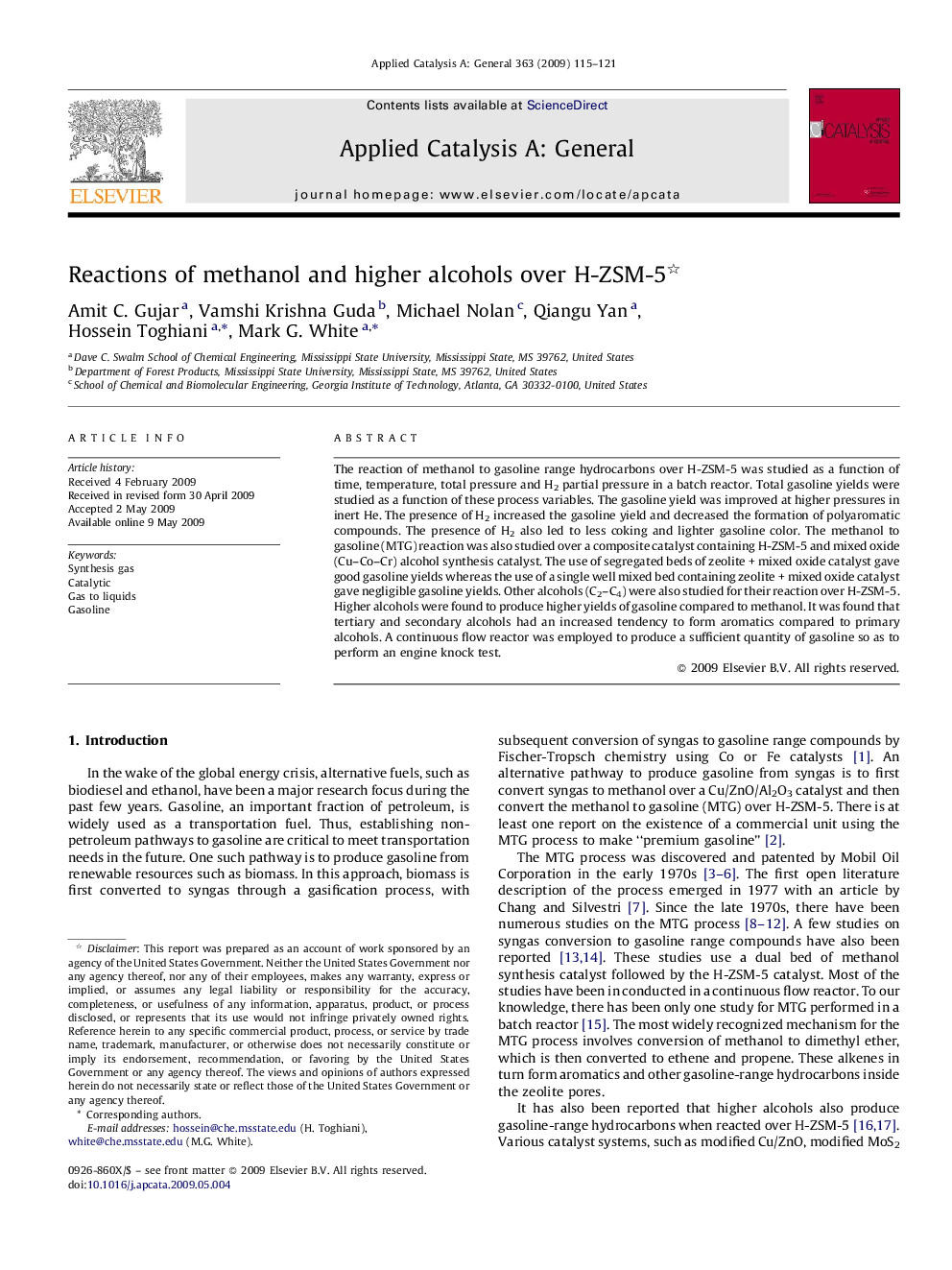 Reactions of methanol and higher alcohols over H-ZSM-5 