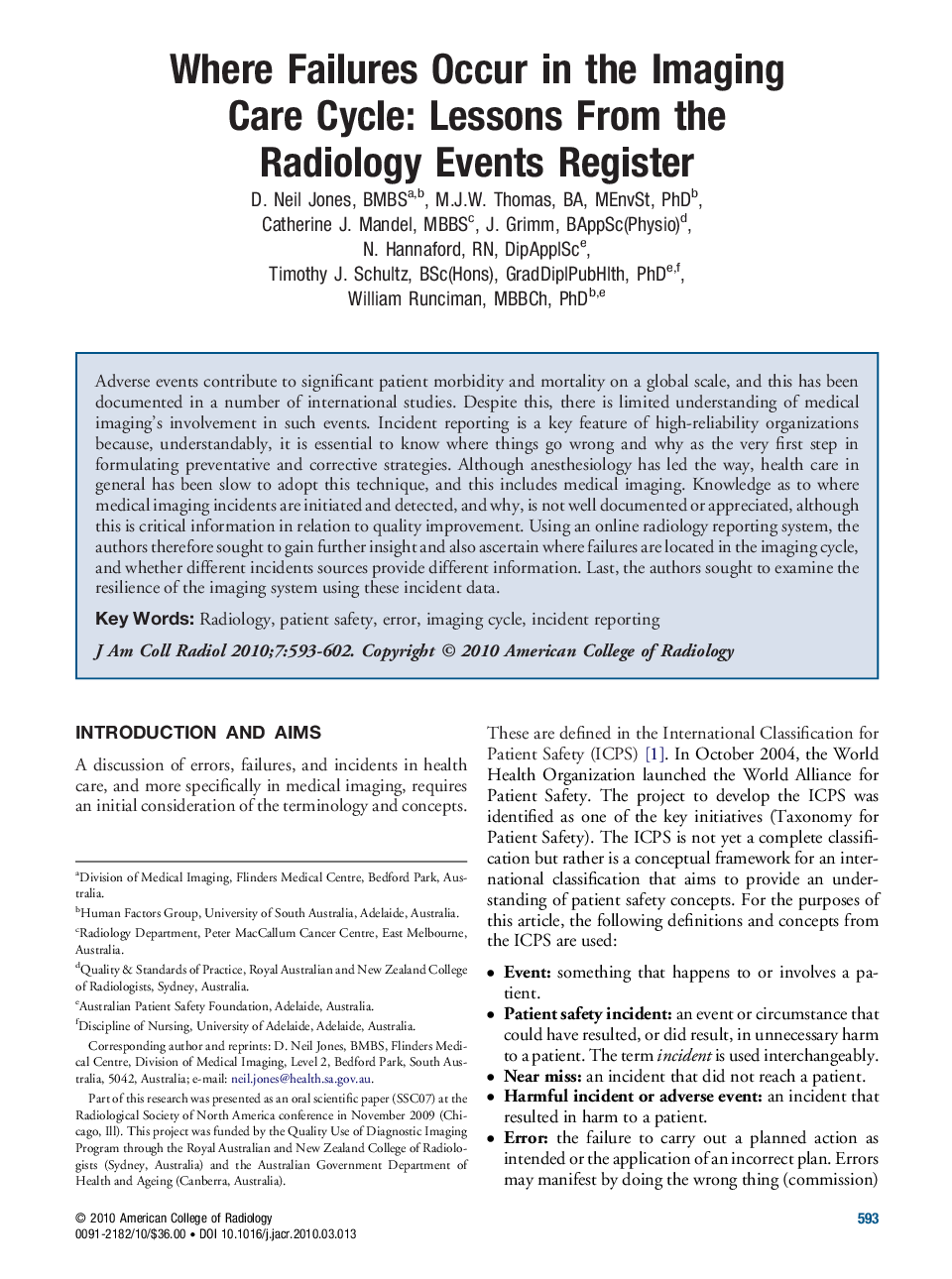 Where Failures Occur in the Imaging Care Cycle: Lessons From the Radiology Events Register