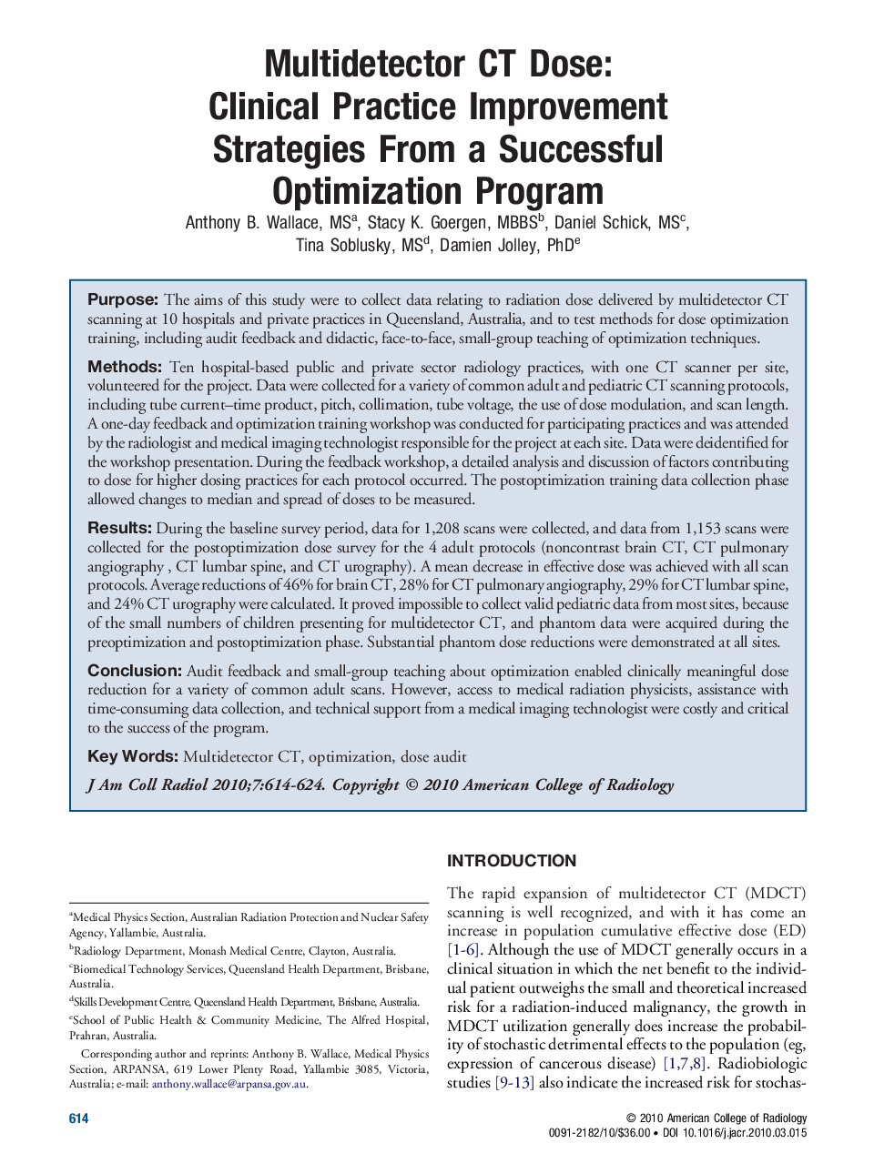 Multidetector CT Dose: Clinical Practice Improvement Strategies From a Successful Optimization Program