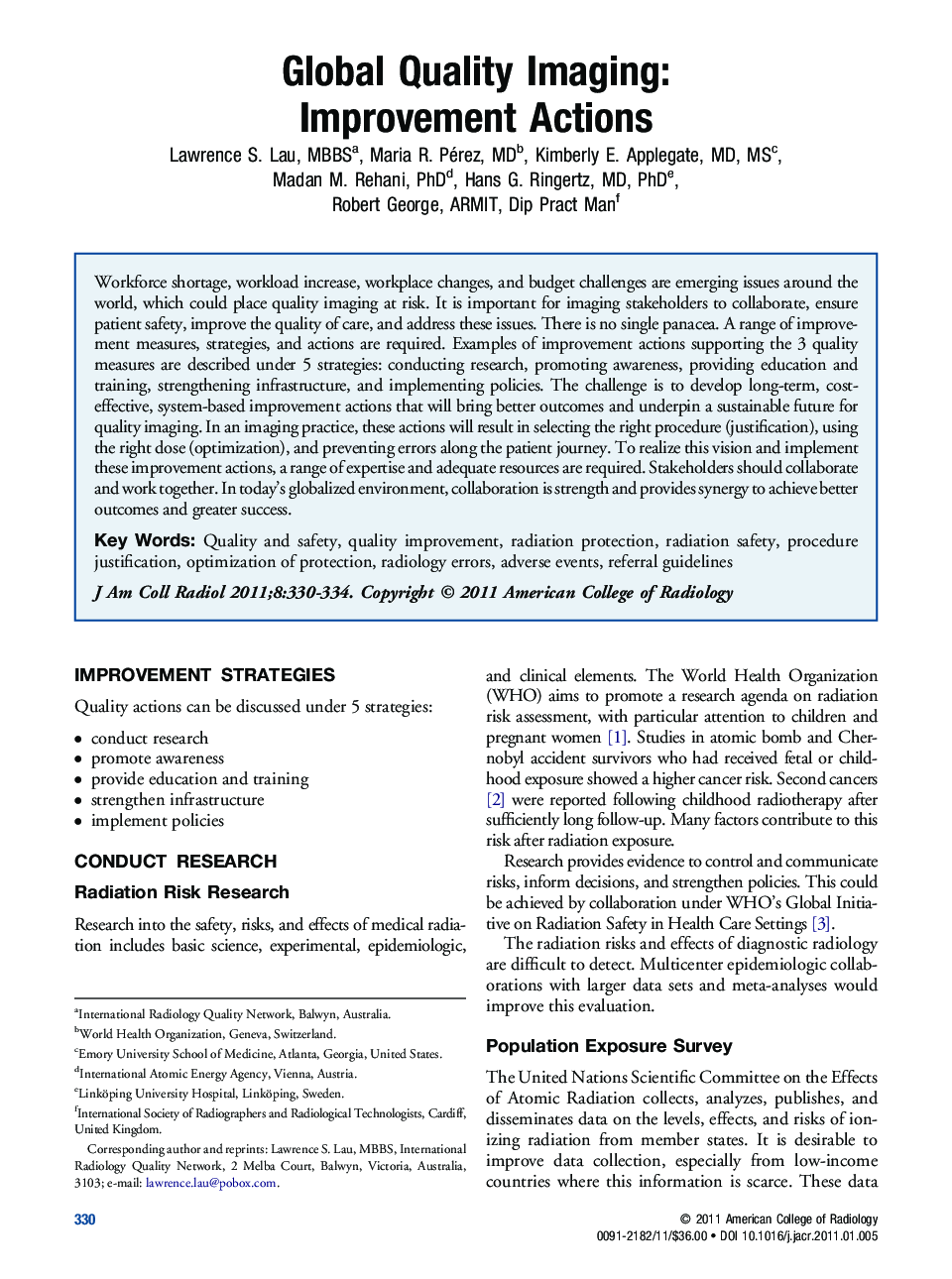 Global Quality Imaging: Improvement Actions