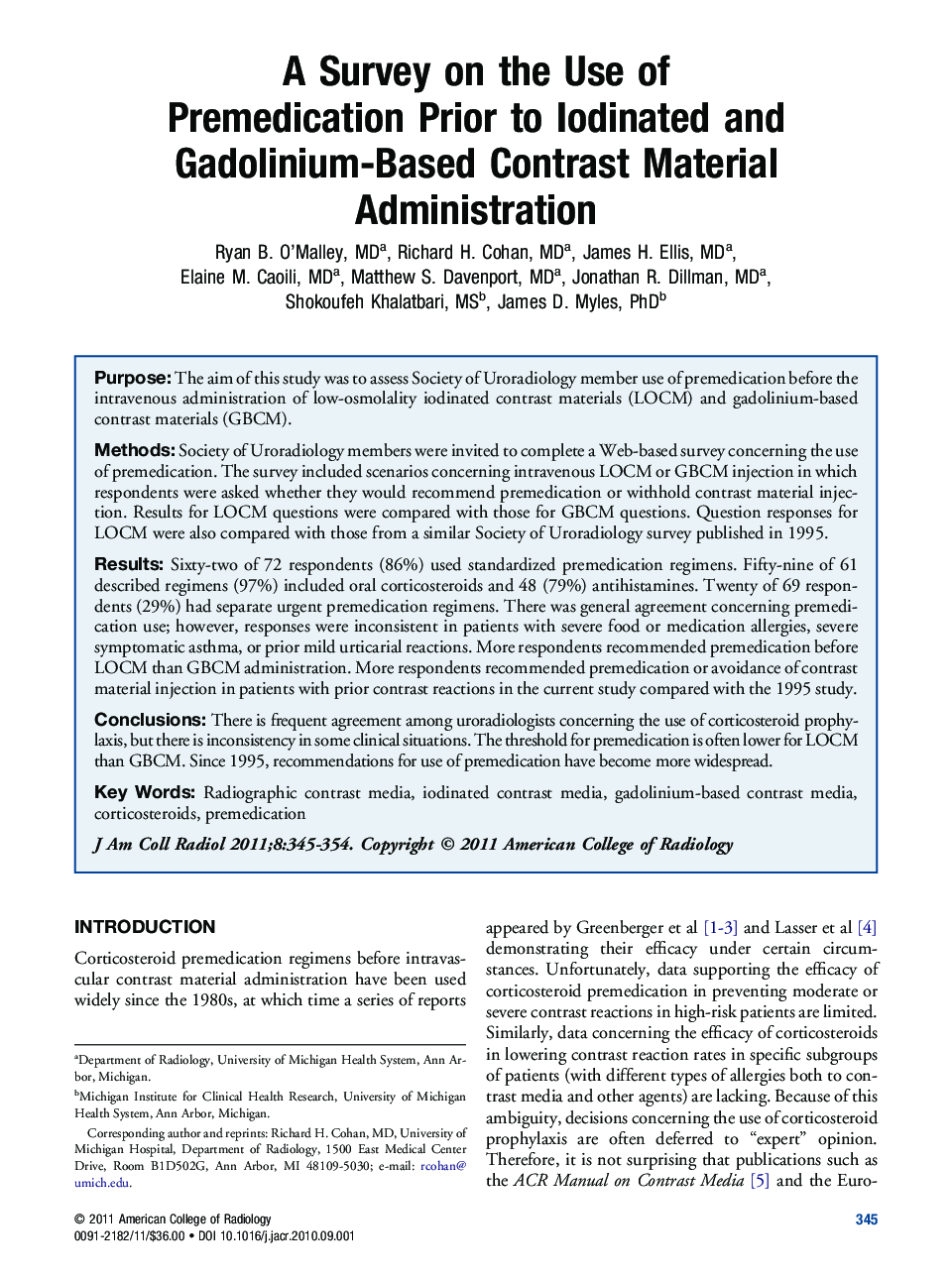 A Survey on the Use of Premedication Prior to Iodinated and Gadolinium-Based Contrast Material Administration