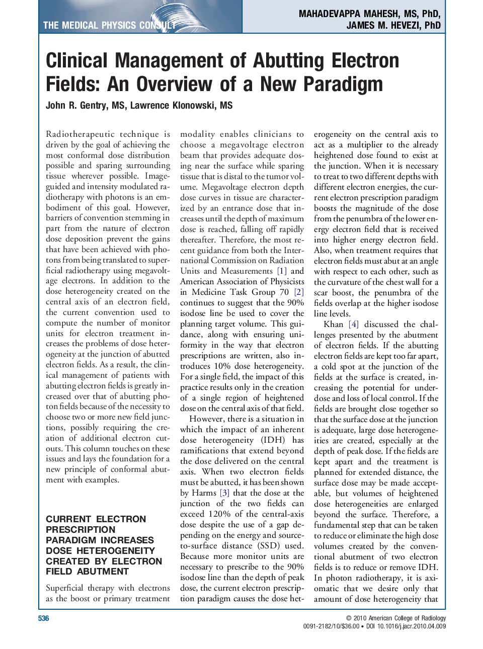 عکس صفحه اول مقاله: Clinical Management of Abutting Electron Fields: An Overview of a New Paradigm Clinical Management of Abutting Electron Fields: An Overview of a New Paradigm