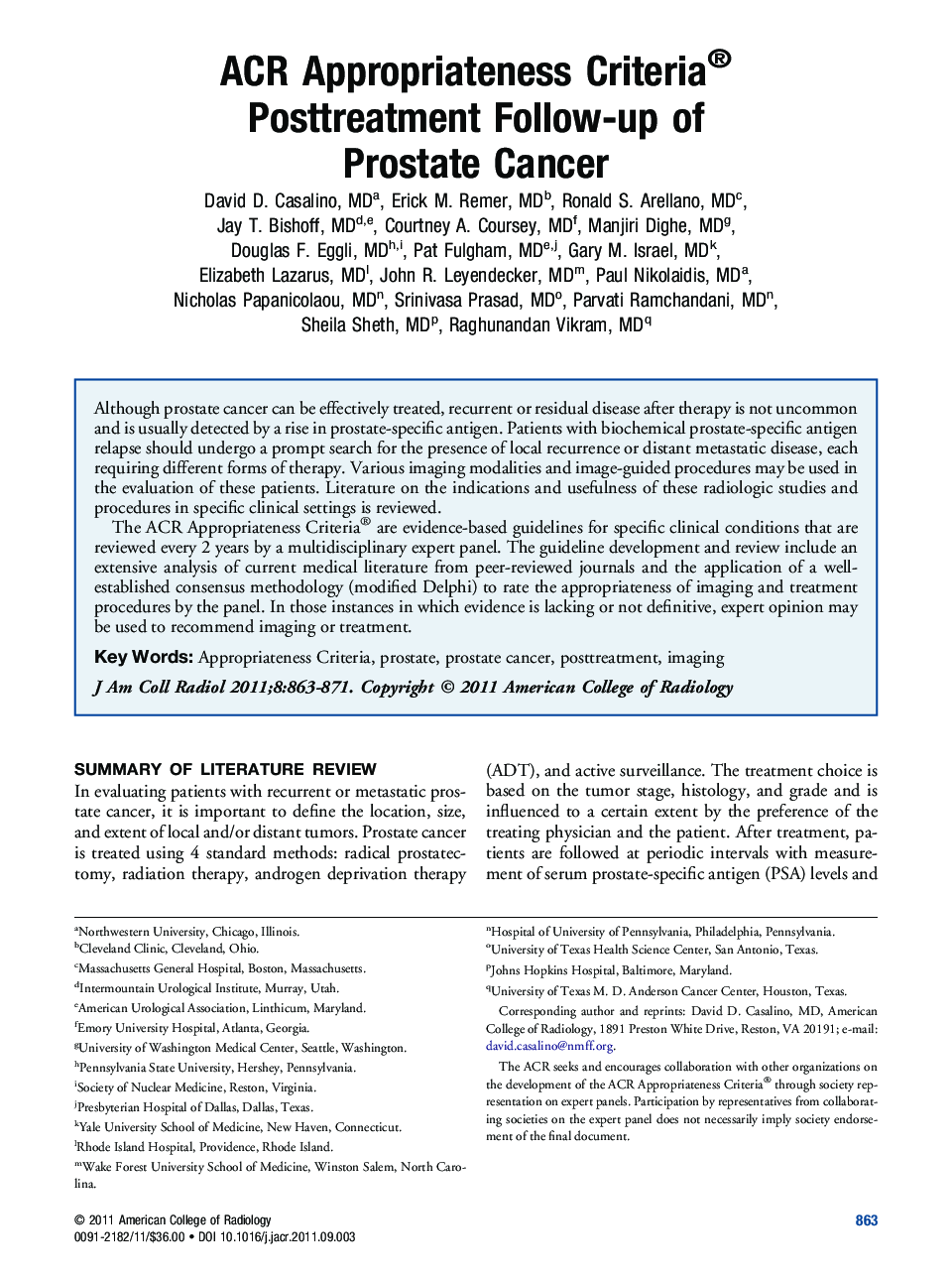 ACR Appropriateness Criteria® Posttreatment Follow-up of Prostate Cancer