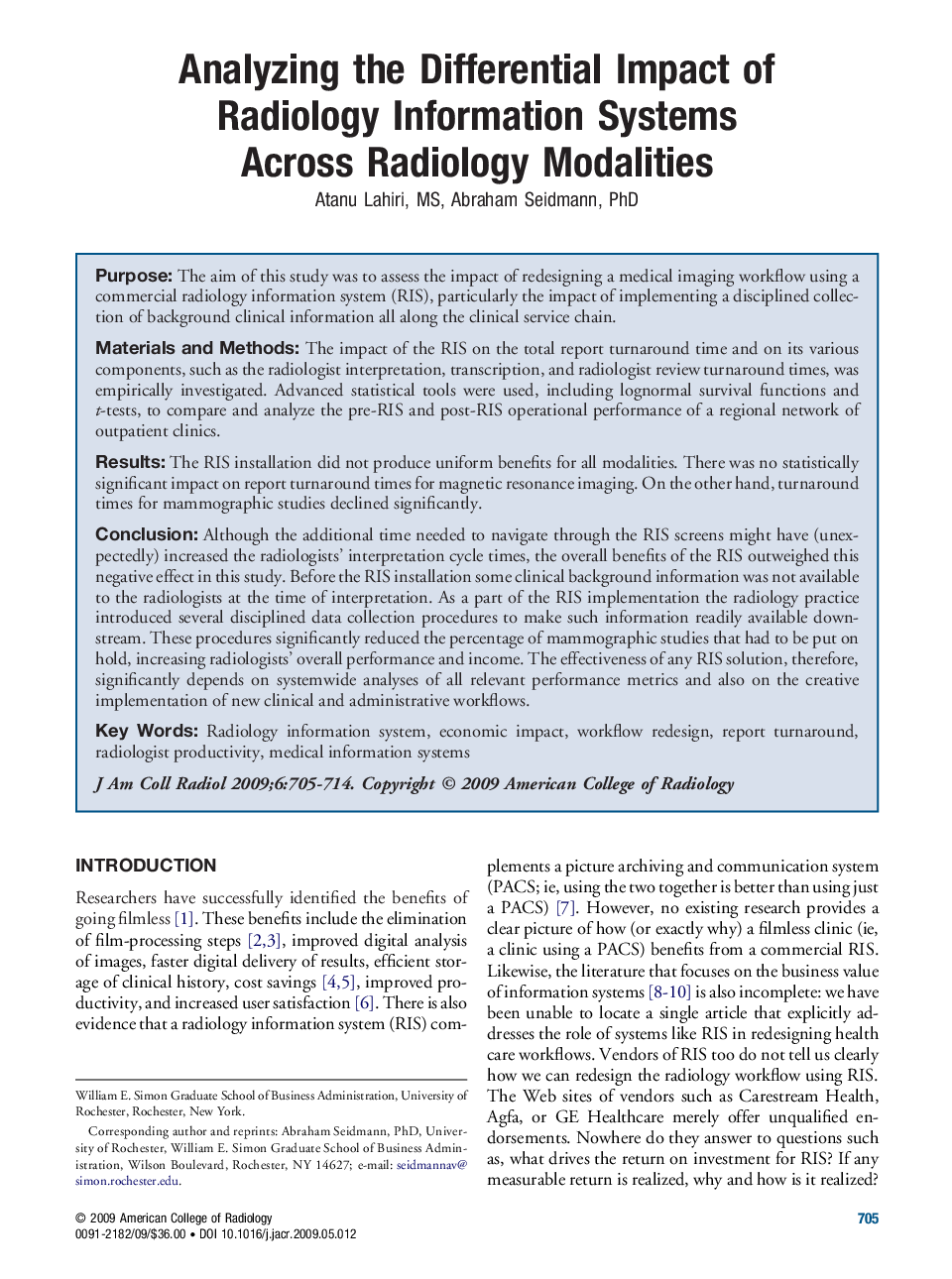 Analyzing the Differential Impact of Radiology Information Systems Across Radiology Modalities