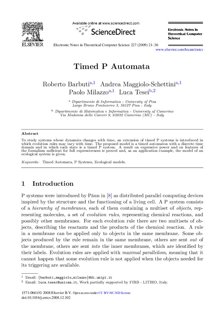 Timed P Automata