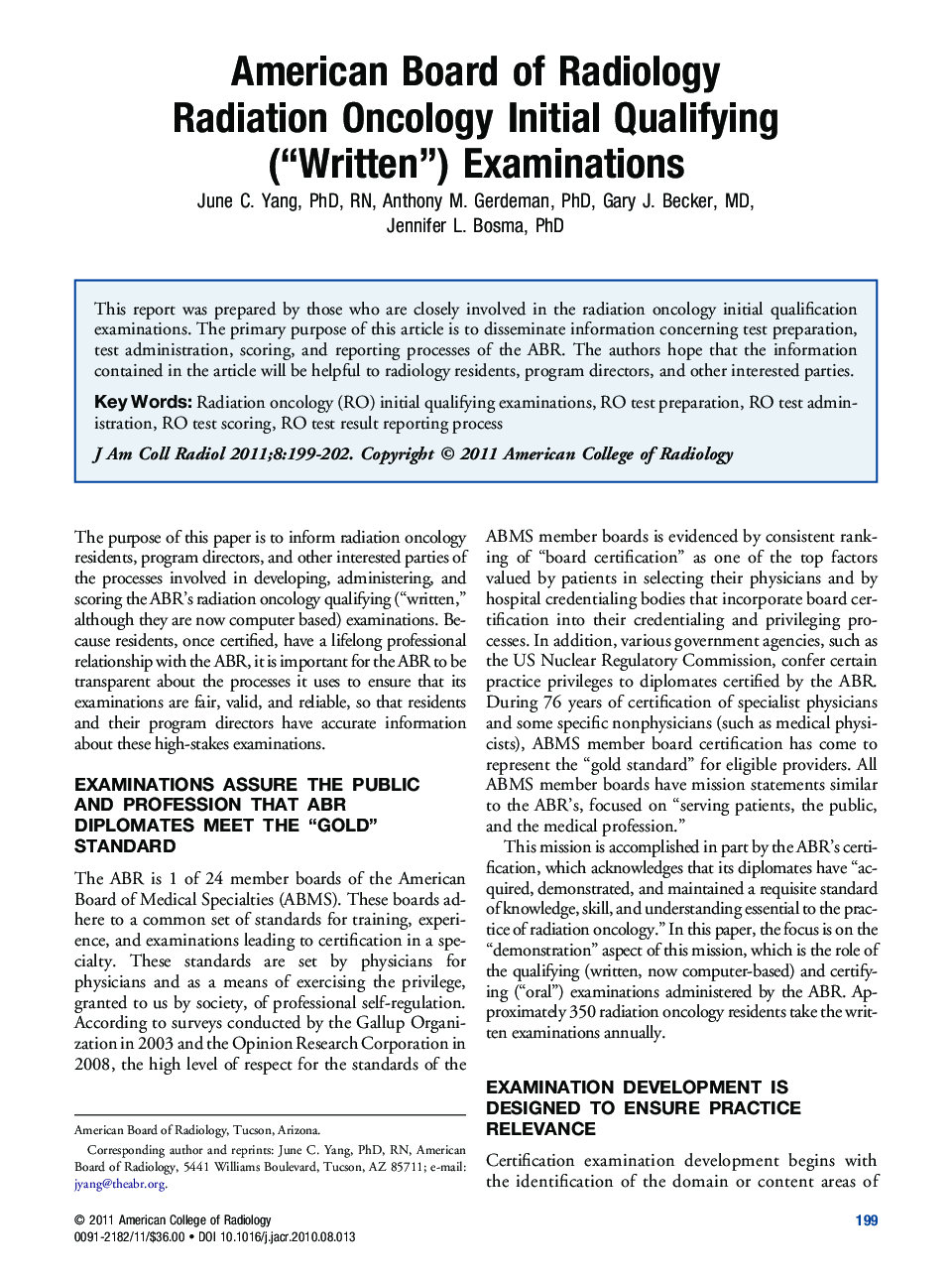 American Board of Radiology Radiation Oncology Initial Qualifying (“Written”) Examinations