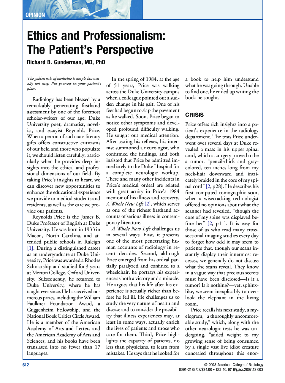 Ethics and Professionalism: The Patient's Perspective